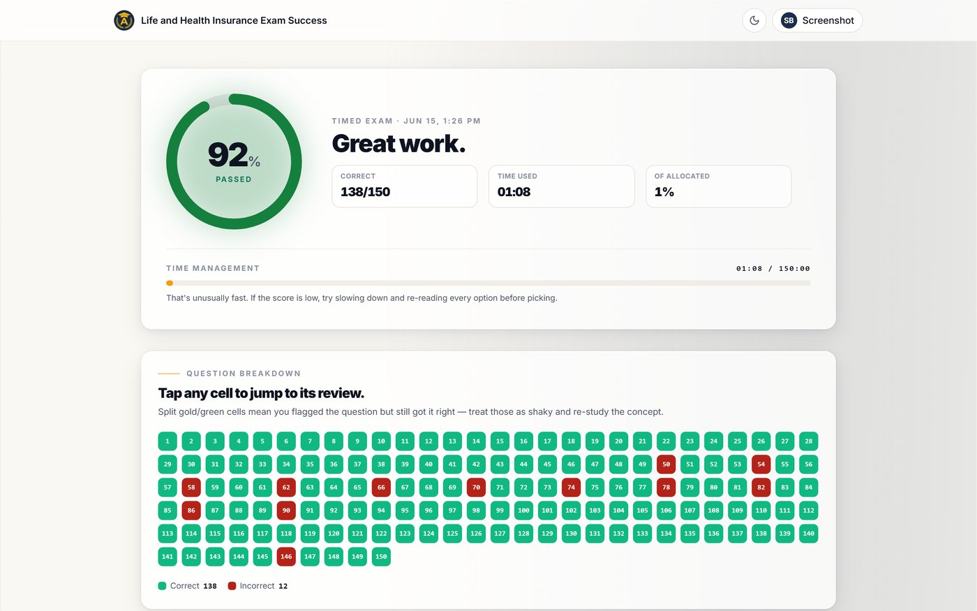 Instant scoring — Every question reviewable the moment you finish